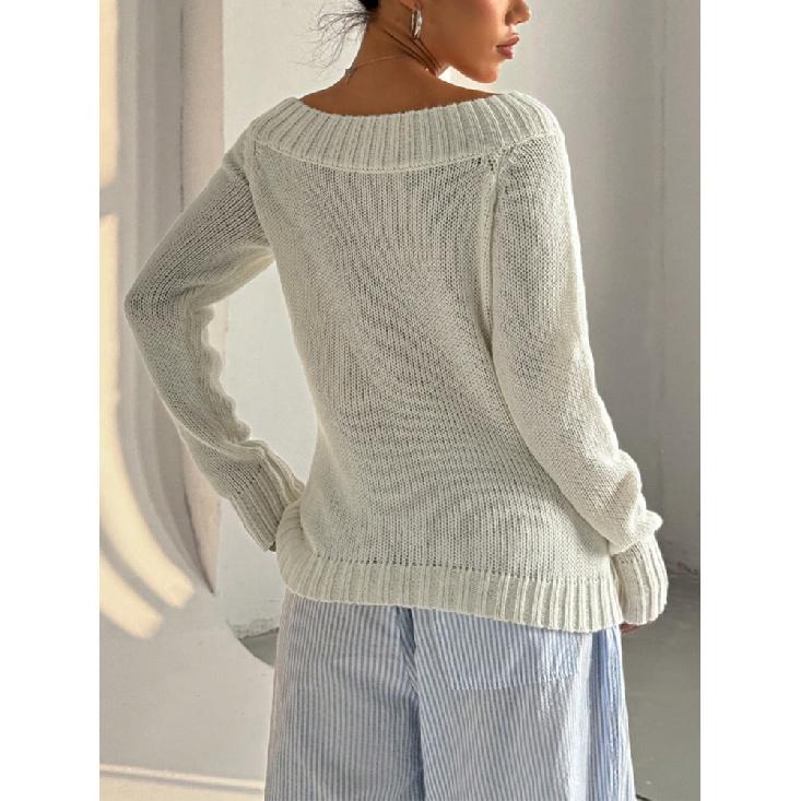 Podzimní pletený svetr pro ženy Módní svetry s dlouhým rukávem odhalující ramena Dámské zimní pleteniny odhalující ramena