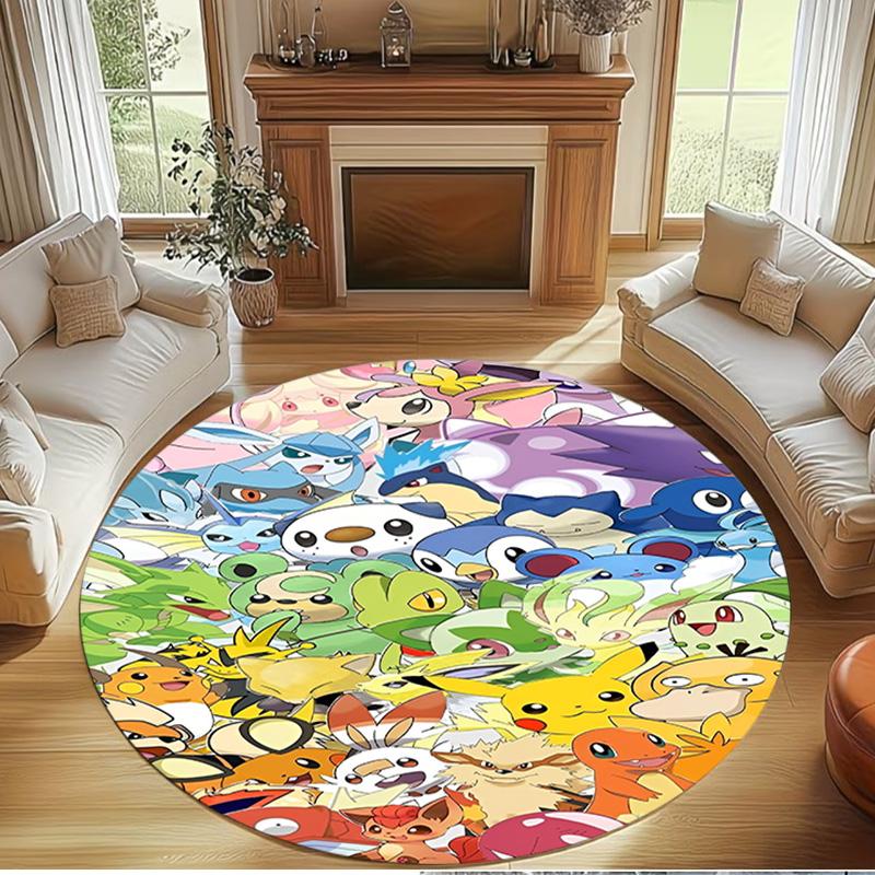 Pokemon Print Round Rug, Washable Floor Carpet, For Entryway Dorm Laundry Room Office Study, Home Decor Birthday Christmas Gift