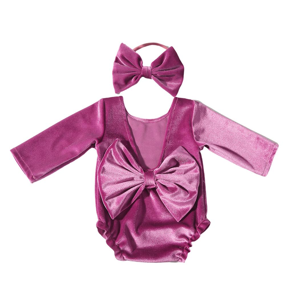 Infant Holiday Photoshoot Velvet Costume Baby Christmas Photo Prop Comfortable Newborns Romper with Headband for Baby