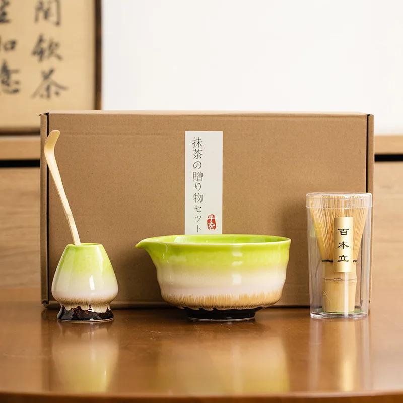 4pcs/set Japanese Ceramic Matcha Gift Box Matcha Tea Set With Whisk And Bowl Sumptuous Grinder Brush Tea Tools Hold