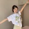 Korean niche white short-sleeved T-shirt women's summer fun star fruit print loose casual heavy cotton top ins