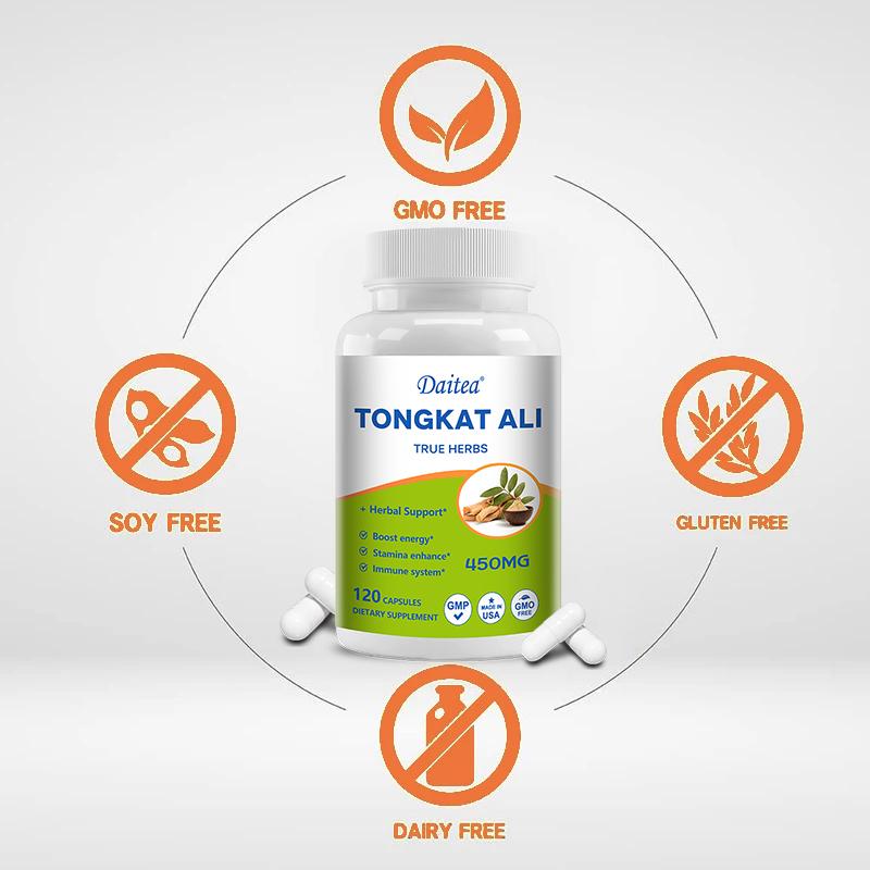 Tongkat Ali 450 mg Nahrungsergänzungsmittel, 120 Kapseln mit Kräuterextrakten pro Flasche