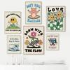 Retro Quote Print Flower Trendy Wall Art Poster Cartoon Kids Room Home Canvas Painting Modern Bear Sunflower Wall Decor Pictures