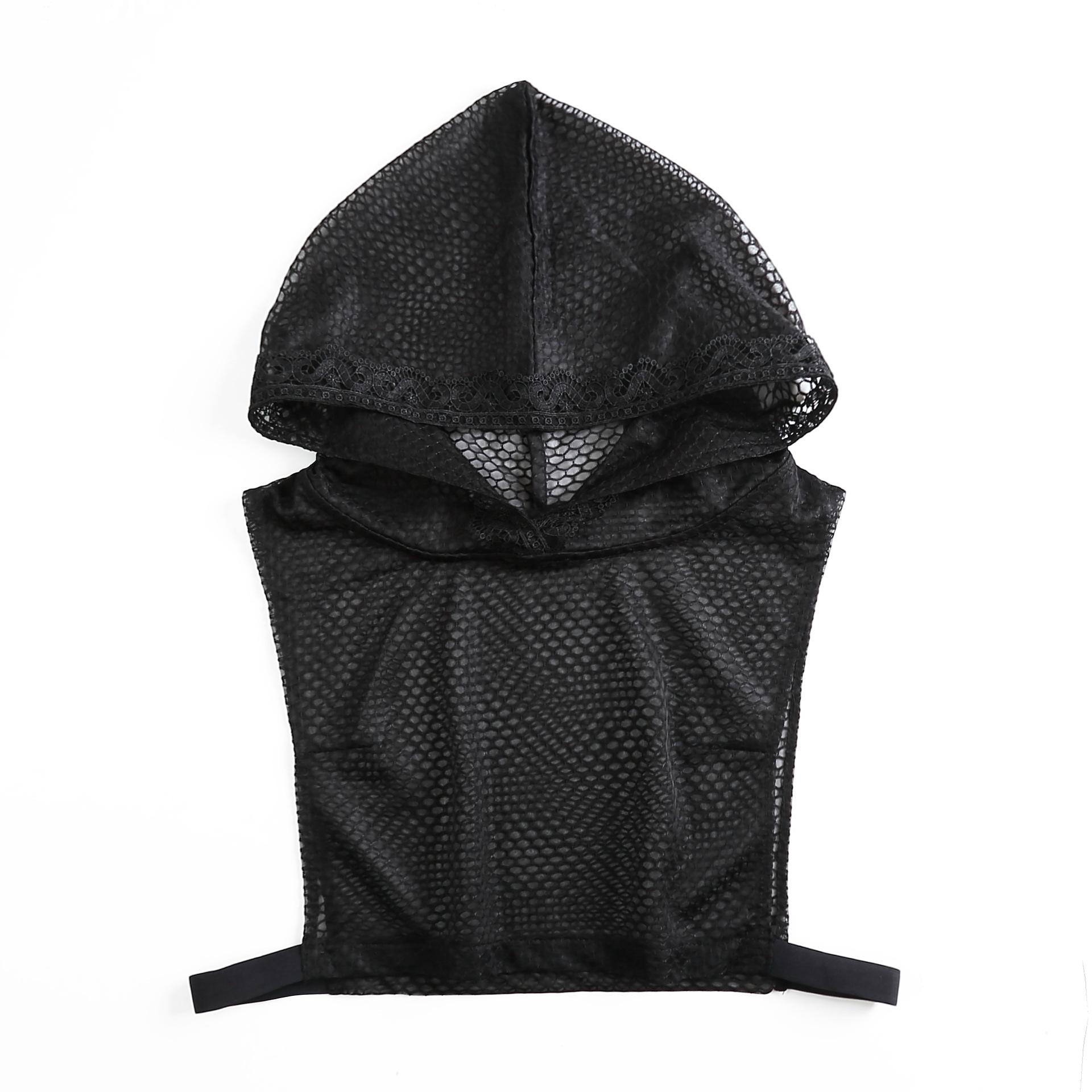 

Lace Hollowed Out Black Versatile Hooded Interior with Fashionable Hoodie Style Fake Collar чёрный