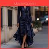 Polyester Satin Vneck Waist Ruffle Dress For Elegant Occasions