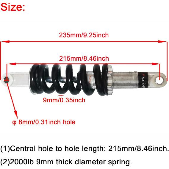 Universal Rear Shock Absorber,215Mm/8.46Inch 2000LBS Suspension Spring Shocks Fits For Electric Bike,Mini Motorcycle,Dirt Bike,ATV,Go Kart,MTB