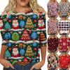 Moda damă ocazional decolteu rotund mâneci 3/4 tricou imprimat largi Top dama