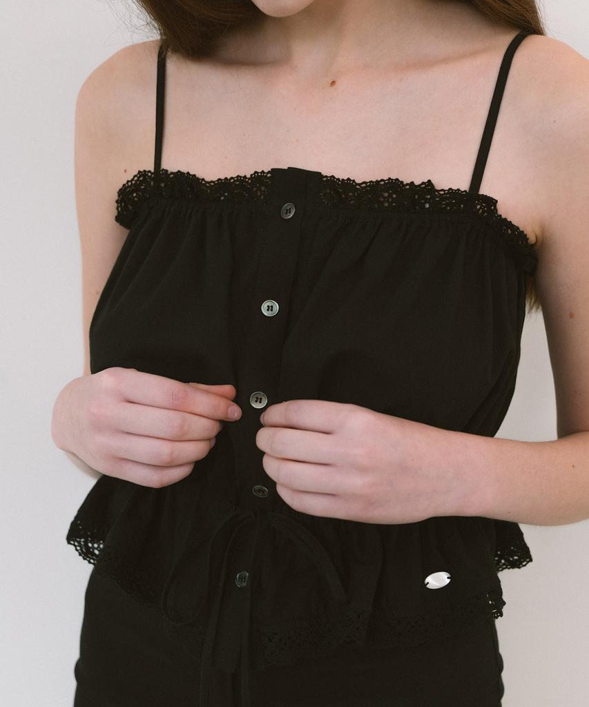 LAMINEZ Lace Sleeveless Blouse - Black