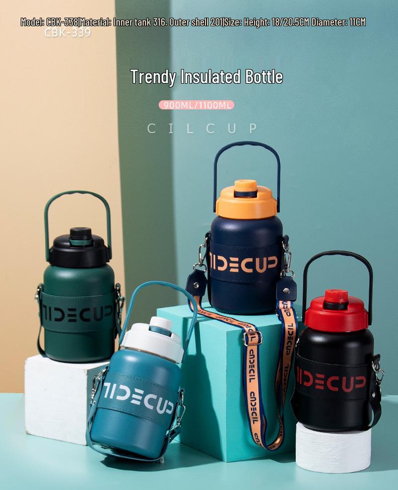 Large Capacity Insulated Crossbody Water Bottle for Girls - Portable, Handheld, with Straw