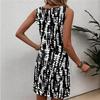 Abito da donna alla moda casual con stampa floreale, girocollo, senza maniche