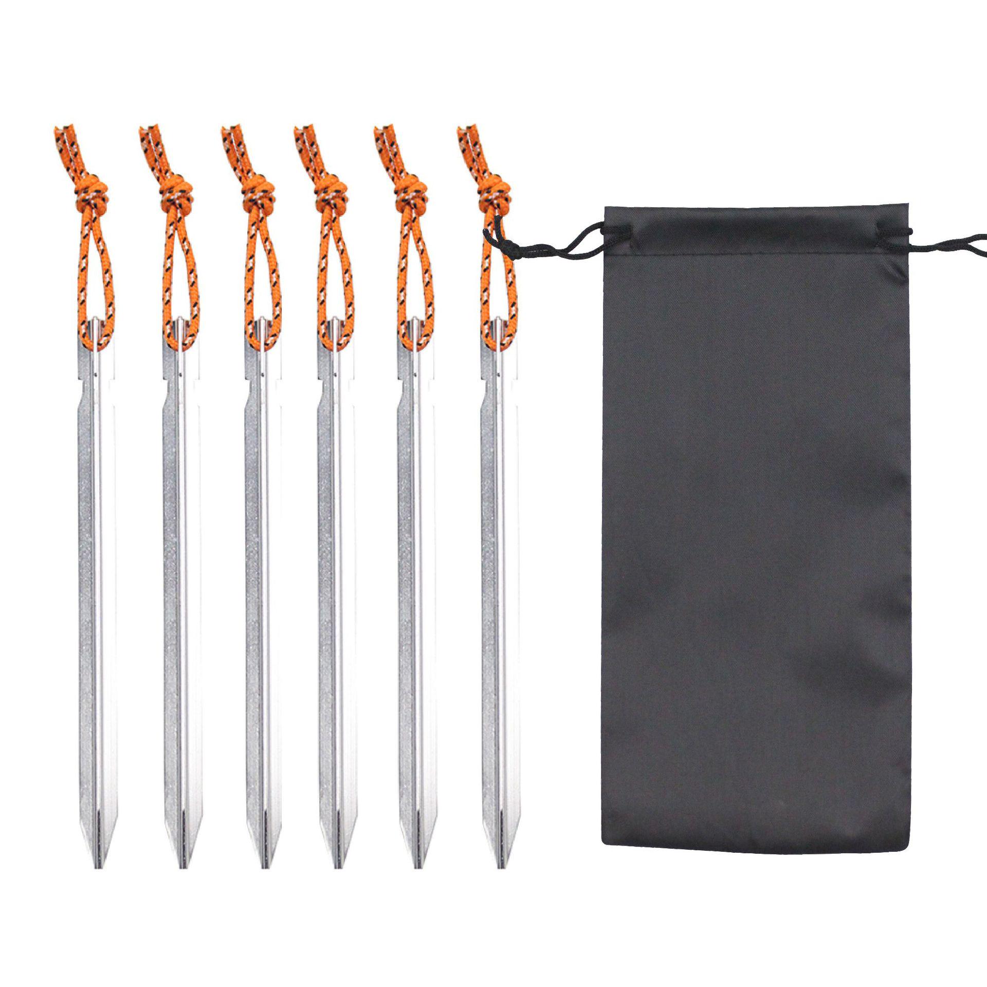 

18cm Reflective Aluminum Alloy Tent Stakes Set with Storage Bag 6 stakes + 1 bag серебряный