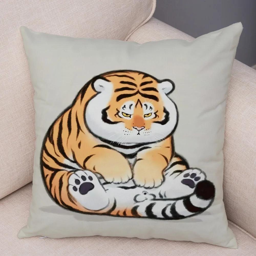 Chinese Ink Funny Fat Tiger Cushion Cover Decor Cute Cartoon Animal Soft Plush Pillow Case for Sofa Home Car Throw Pillowcase