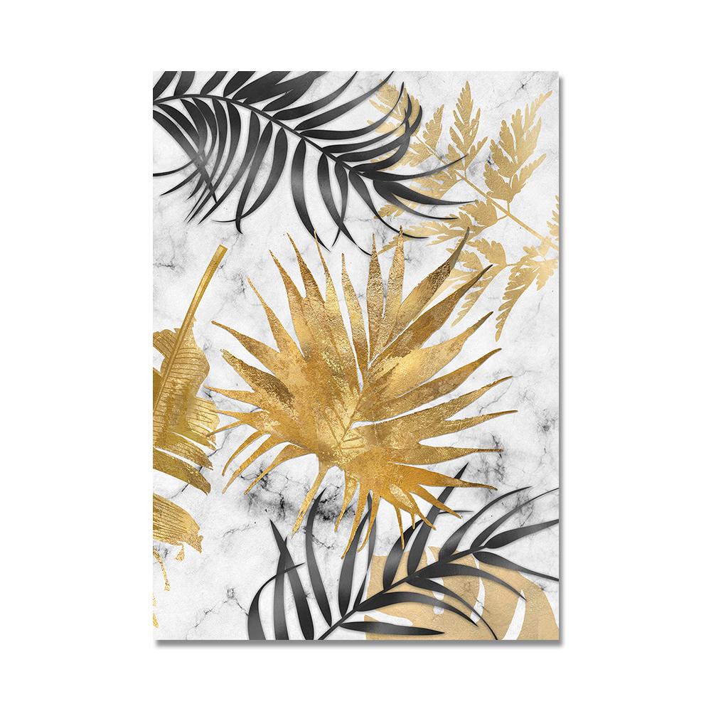 Golden Abstract Tropical Palm Leaf Canvas Paintings Modern Interior Home Wall Decor Art Posters Prints Pictures Cuadros No Frame