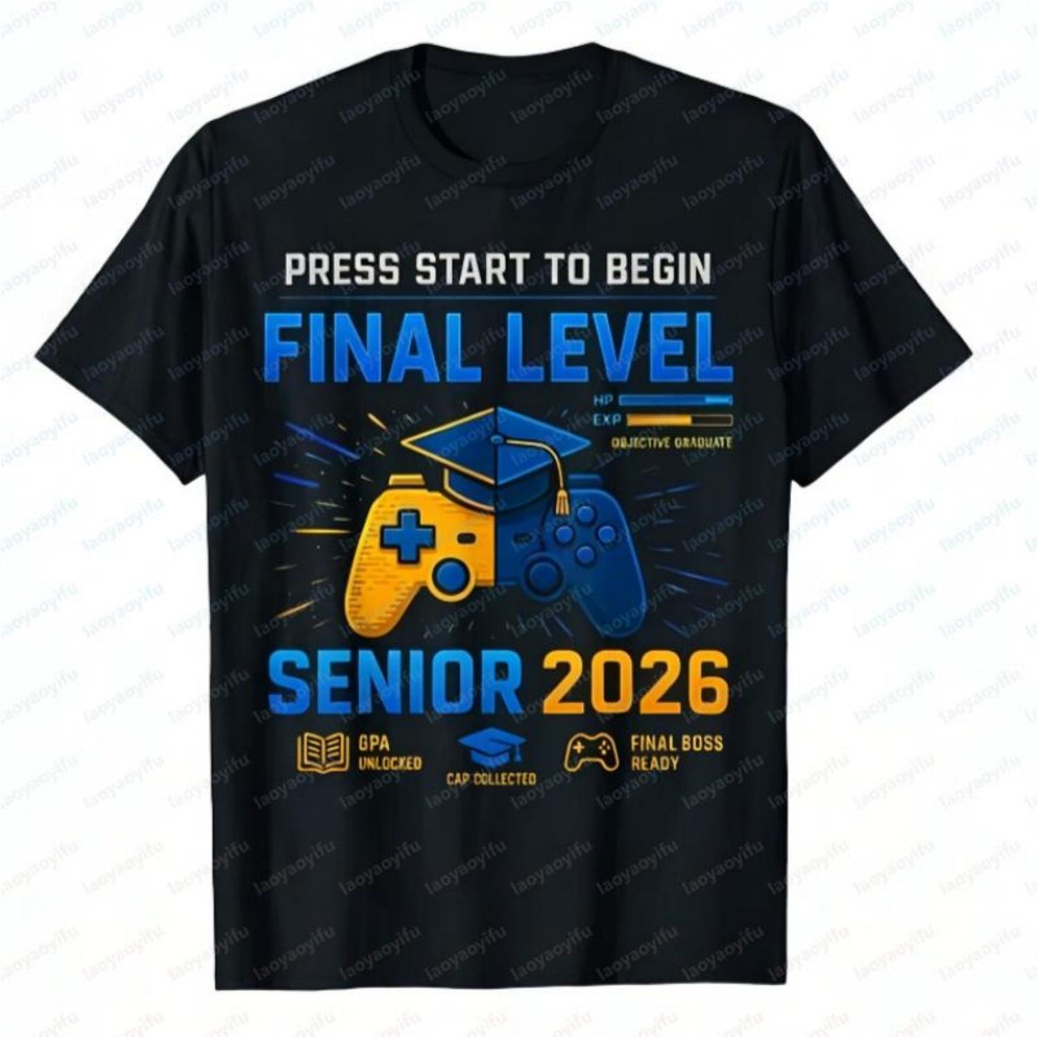 

Class of 2026 Gaming Grad Casual Cotton Tops Gamer Senior 2026 TShirt Final Level Print Tees Funny Camisetas Mens Clothing XXXXXL чорний