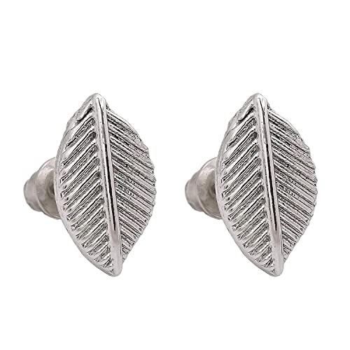 Gehena by Estele Rhodium Tone Cherry Leaf Stud Earrings for Women