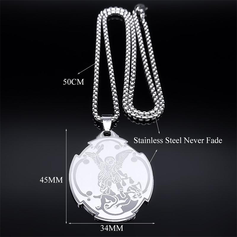 Archangel St.Michael Medal Necklace Stainless Steel Guardian Bible Angel Saint Michael Pray for Us Necklace Jewelry collar N8451