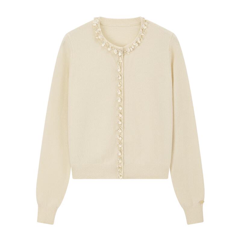 ELLE KIDS Girls' Wool Blend Hand-Embroidered Lace Cardigan