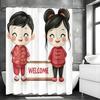 Valentine's Day Cartoon Character Welcome Shower Curtain, Bathroom Decorative Shower Curtain, Waterproof Shower Curtain with Hoo