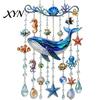 Durable Acrylic Sun Catcher Ocean Animal Window Hanging, Stained Glass Style Sea Turtle Whale Dolphin Suncatcher Beach Themed Home Decor with Crystal