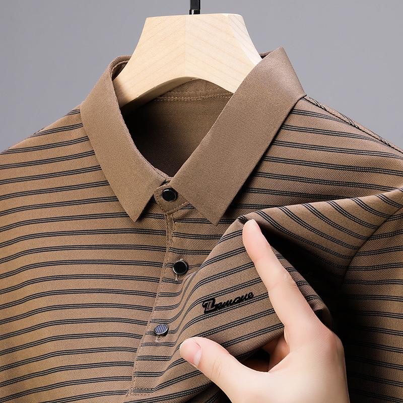 Pánské tričko s krátkým rukávem High-End Pánská ležérní pruhovaná polokošile pro střední věk Pánské oblečení s polovičním rukávem