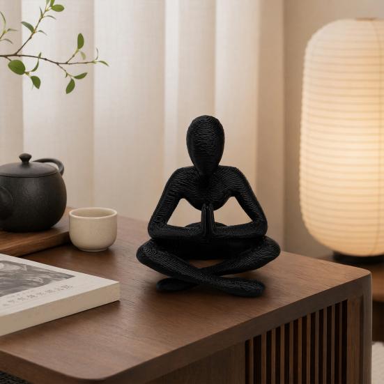 3D Printed Thinker Style Abstract Sculpture, Meditator Statue Collectible Figurines, Home Office Bookshelf Desktop Decor