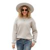 Women Sweater Tops Round Neck Long Sleeve Ribbed Hem Cuff Knitting Tops with Back Bow Decor Solid Color Knitwear