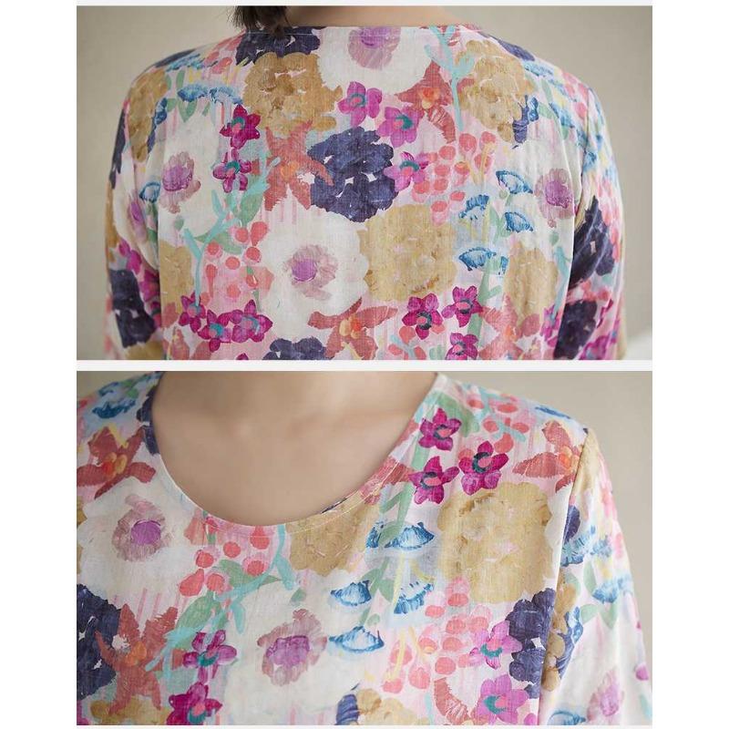 Literary Aging New Floral Vacation Style Travel Round Neck Long Sleeve Dresses