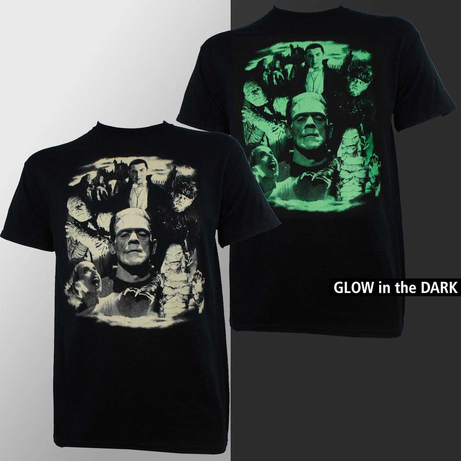 Universal Monsters Collage Dracula Frankenstein Bride Glow T-Shirt S-2XL NEW S