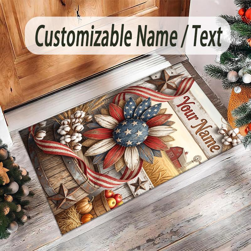 American Patriotic Theme Crystal Velvet Rug Personalized Custom Name Text Soft Floor Mat Home Decor