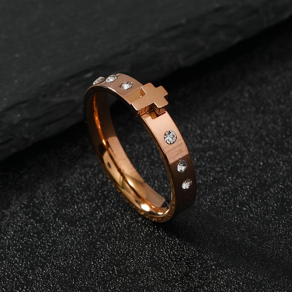 

1pc Fashionable Cross Mens womens Ring - Inlaid with Cubic Zirconia, Made of Durable 316 Stainless Steel, Non-Fading, Versatile 8 розового золота