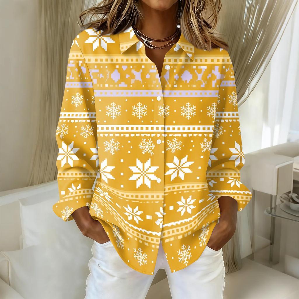 Women's Casual Christmas Print Long Sleeve Cardigan Top for Holiday Festive Wear
