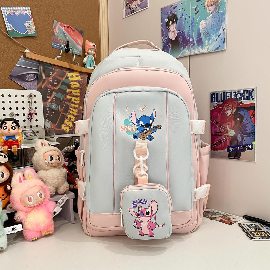 Stitch Pattern Angel School Backpack Anime Design Schoolbag Large Bag Capacity