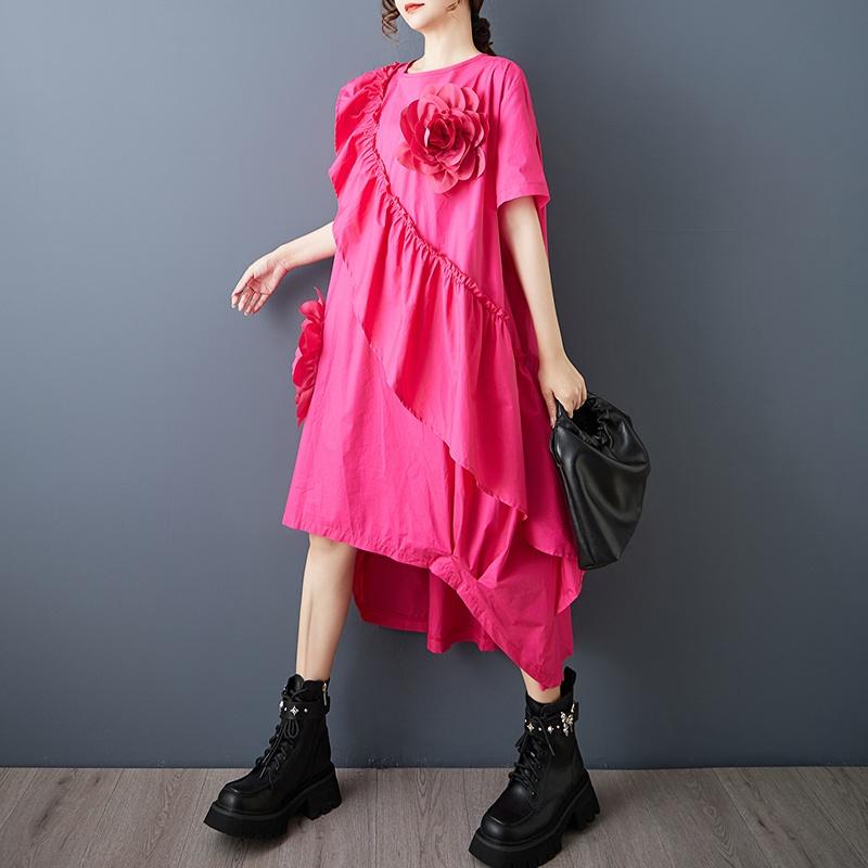 Kort ermet Plus size vintage blomstret ny i kjoler for kvinner avslappet løs midi lang sommerkjole