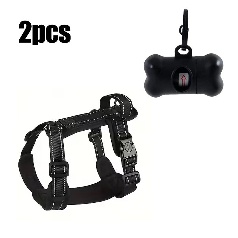 H Type Reflective No Pull Dog Harness with Poop Bag, Adjustable Padded Pet Vest with Secure Dual Buckles for Small Medium Dogs (Black,S) чёрный