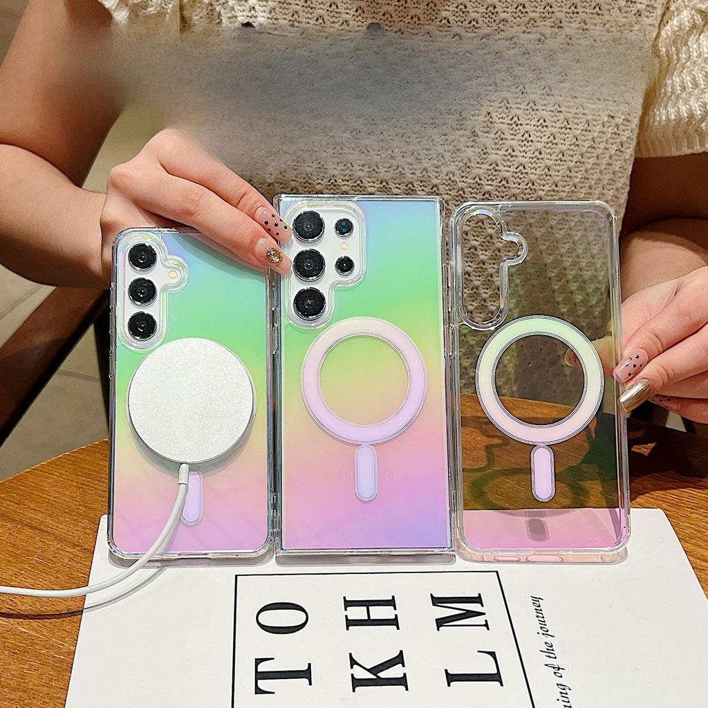 Samsung S25 Ultra Color Plated Magnetic Absorber Mobile Phone Case Suitable for S24FE Fashion Gradient Rainbow A56 Colorful Acrylic