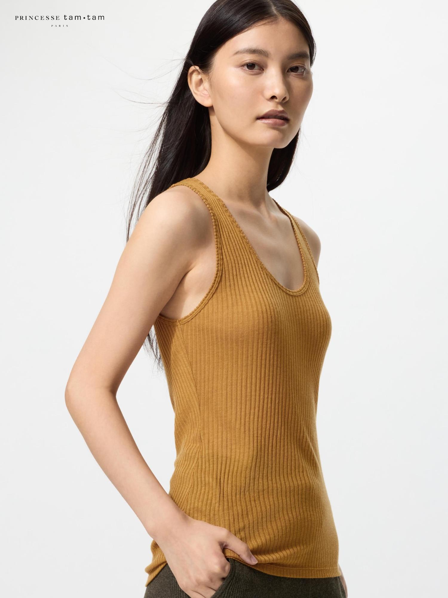 

Uniqlo Heattech Cashmere Blend Pointelle Tank Top 34 BROWN/XL