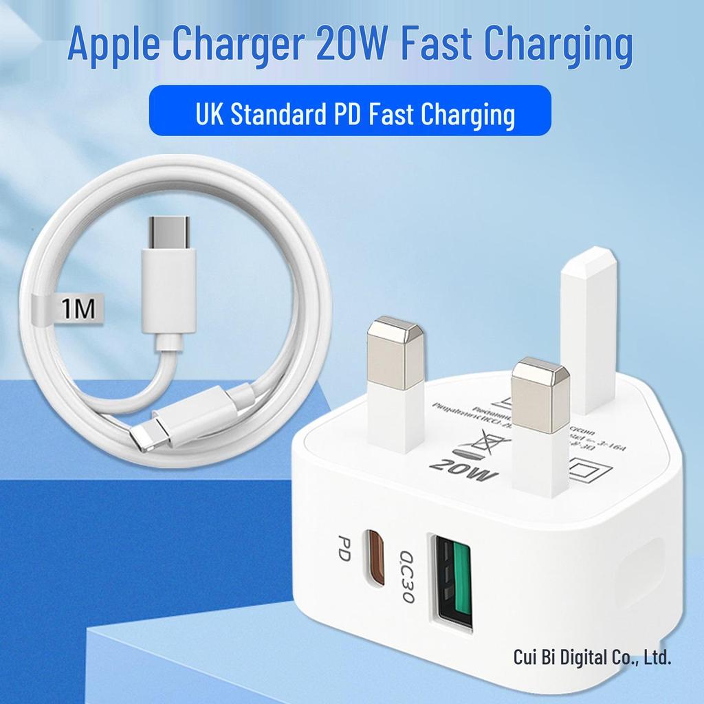UK 20W PD Fast USB Charging Head for Apple 15, Huawei Type-C, and 5V/2A Devices