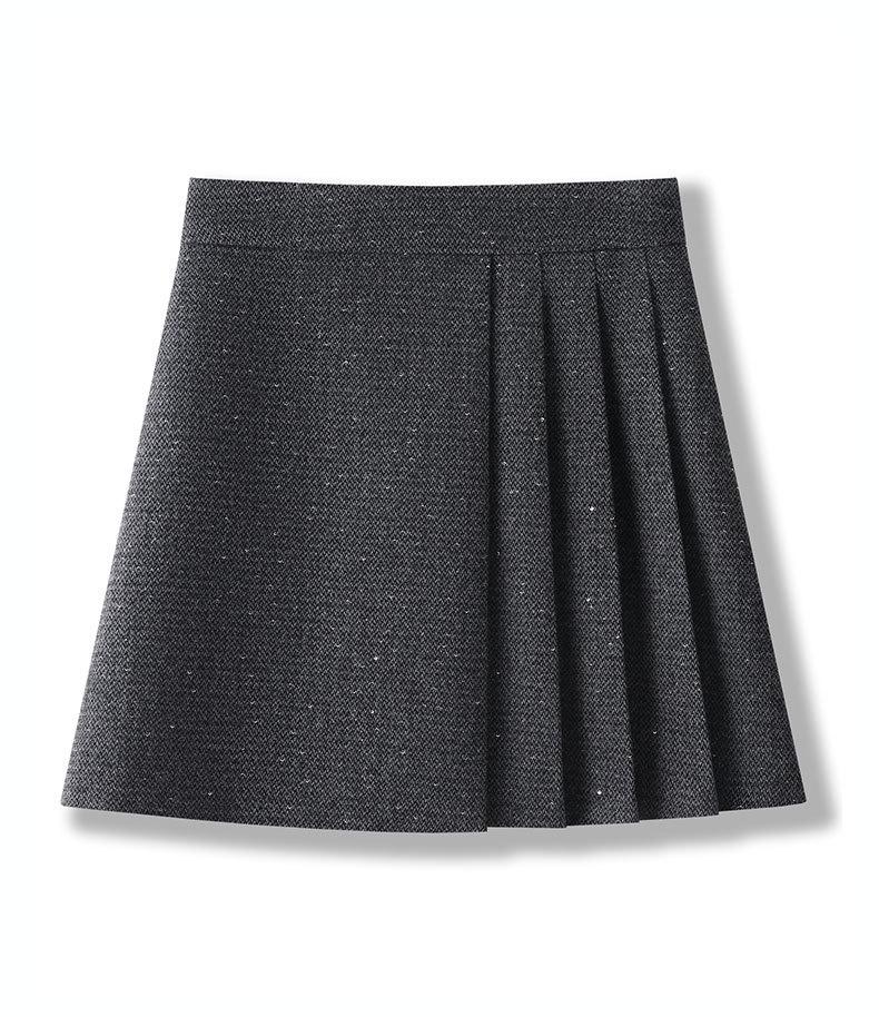 Autumn 2025 Women's High Waist Woolen Midi A-line Bodycon Pleated Skirt