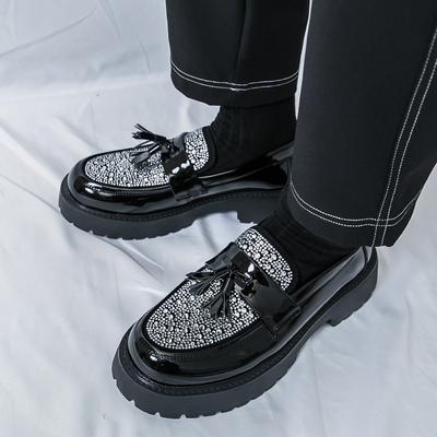 Fashion Fashion Lightweight Rhinestone Decorated Leather Shoes Brand Street Style Tassel Loafers Men's Thick Soled Comfort Leather Shoes