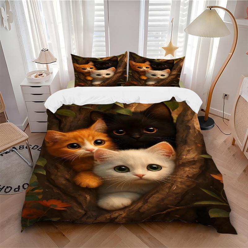 3pcs Kitten Tree Duvet Cover Set, 1 Duvet Cover + 2 Pillowcases (No Insert), High-Definition Print, Home & Dorm Set yy251208099