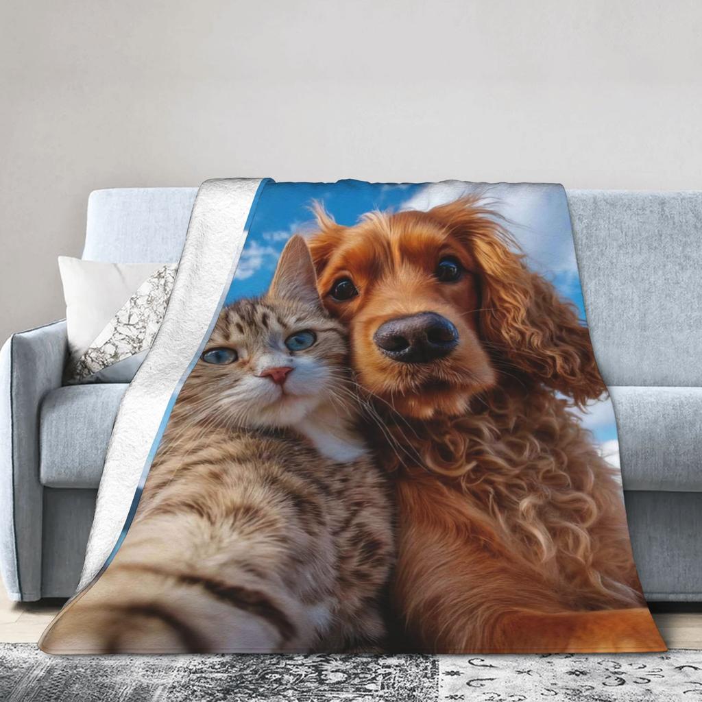 Funny Dog Selfie Flannel Blanket Winter  Super Soft Throw Blanket for Girls Boys Outdoor Comfortable Bedspread Sofa Bed Cover