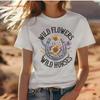 Wild Flowers Horses Country Music T Shirt Western Boho Style Festival Concert Top for Lovers Womens Clothing Vintage Washed