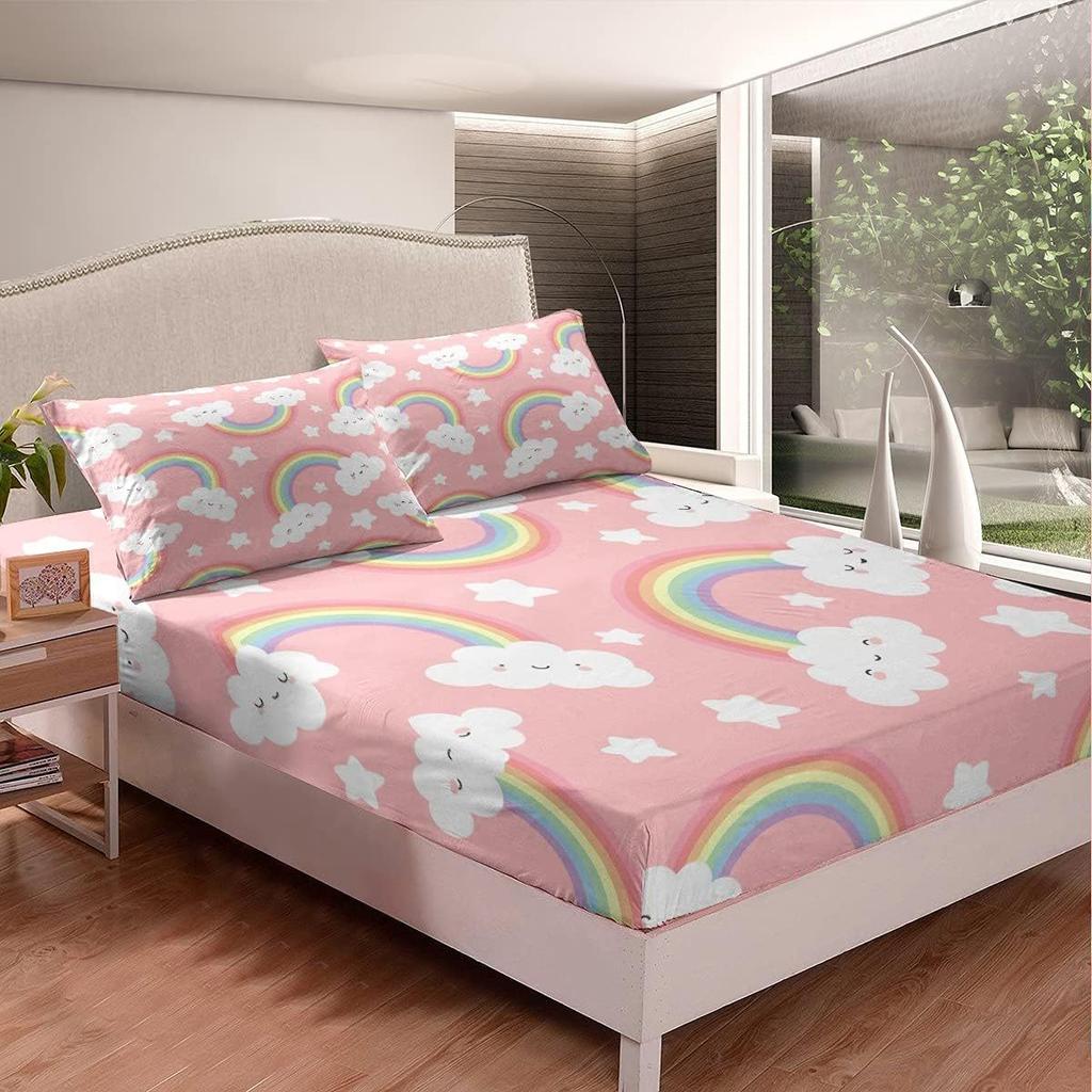 Cartoon Rainbow Pattern Mattress Four-Piece Bedding Set Bedroom Dormitory Bedding Decoration