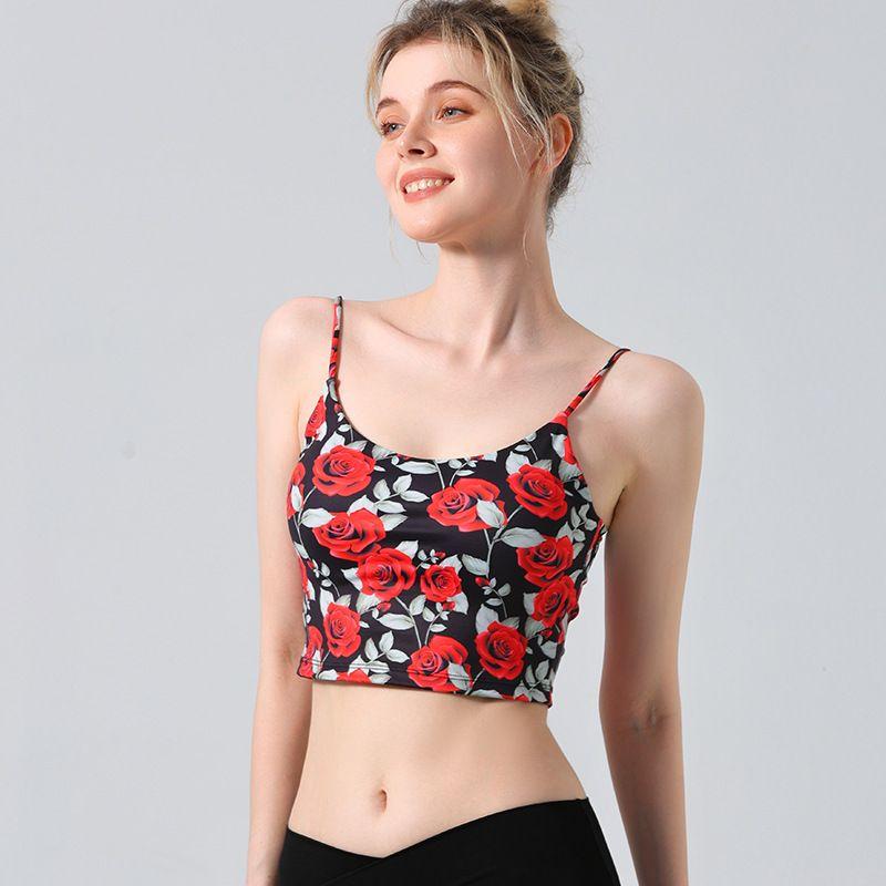 With Chest Pad Export Print Thin Shoulder Strap Sports Intimates Sexy Beauty Back Quick-Drying Elastic Fitness Dance Yoga Jacket