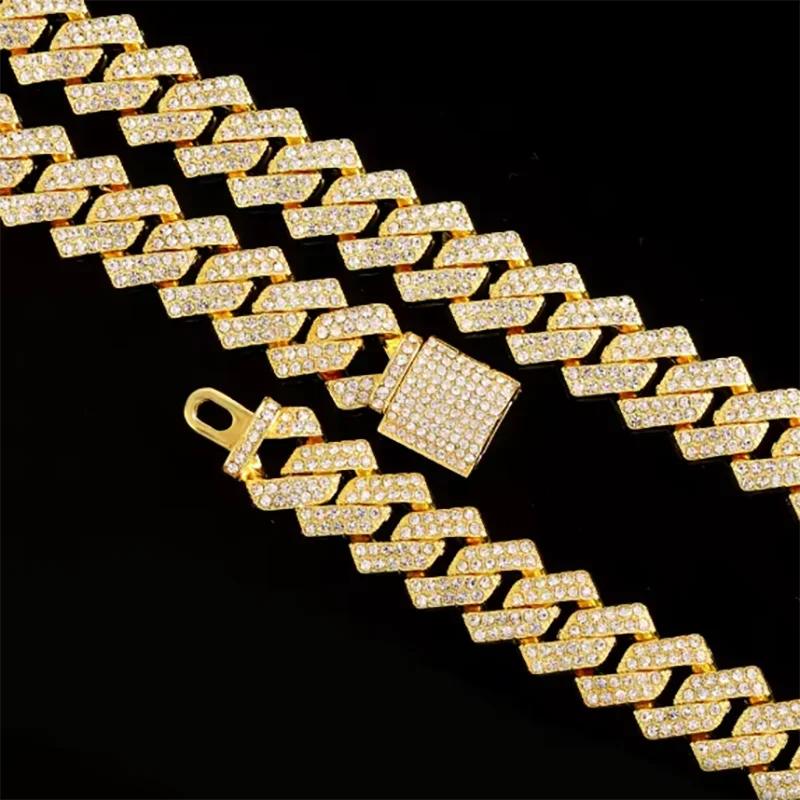 16mm Hip Hop Miami Cuban Link Chain Set Necklace +Bracelet Creative Iced Out Shiny Trendy Stylish Jewelry For Women Men set