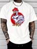 Unisex Black Crew Neck Tee Tough Rooster Circle Graphic Print Loose Oversized Short Sleeve Unisexs Streetwear Summer Casual Basic Top