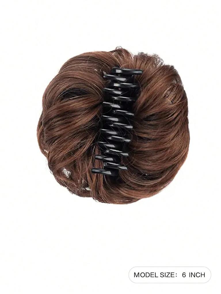 Synthetic Bun Claw Clip Light Brown 6-inch Clip On Hair Wavy Curly Bun Ponytail Extension Wig For Women
