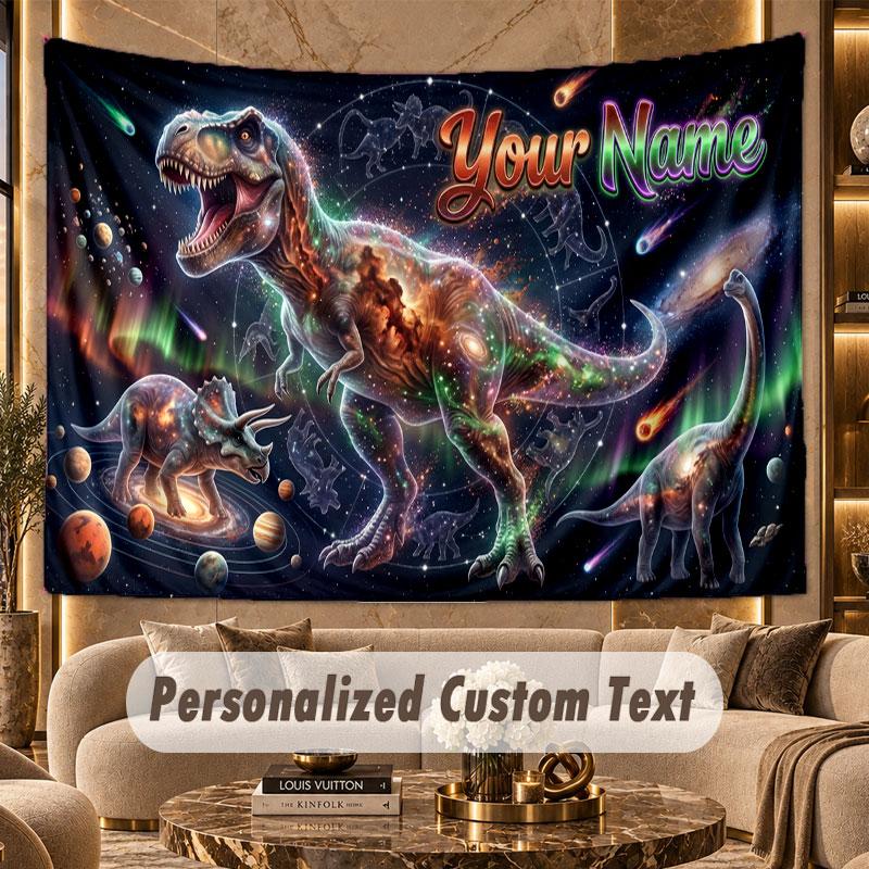 Dinosaur (658) Theme Personalized Tapestry Custom Name Text Wall Hanging Tapestry Home Background Decoration