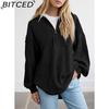 BITCED Women's Fashion Pullover Sweatshirt Fall Solid Color Zipper V-Neck Hoodie