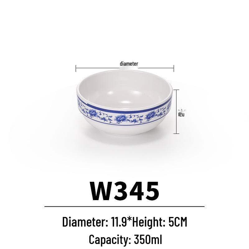 Blue & White Melamine Noodle Bowl: Imitation Porcelain Tableware for Ramen, Soup, Wonton, or Beef Noodles in Noodle Shops